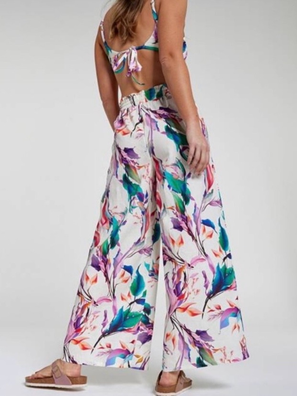 Calia Floral Linen Blend Wide Leg Pants - Tropical Palazzo-Size XL - Picture 2 of 10